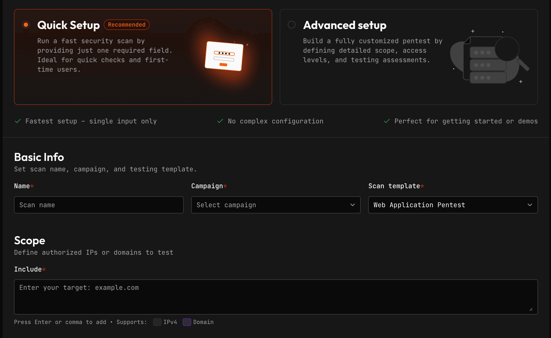 Scan setup, SXStrike console